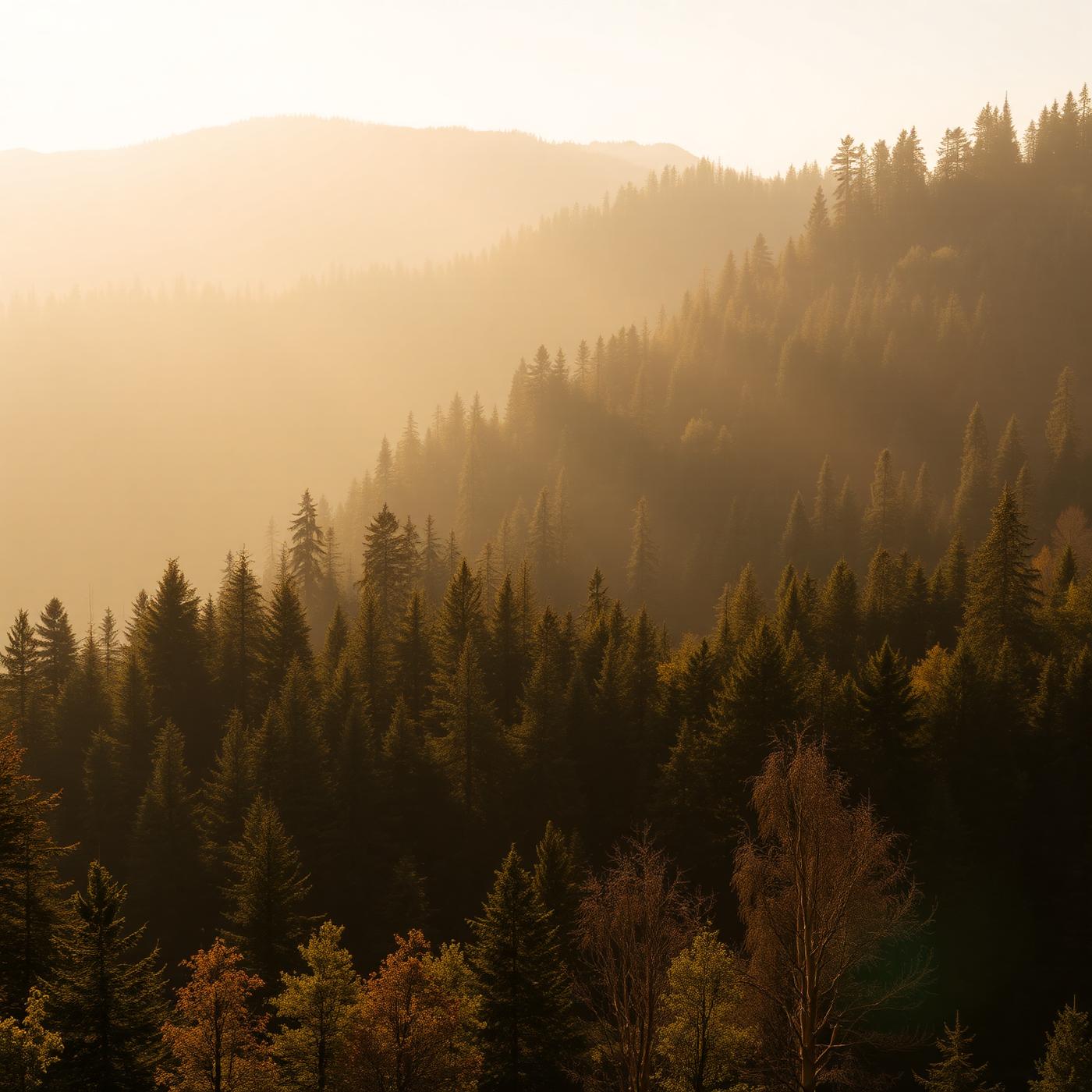 Forêt des Pyrénées dans la lumière du matin, lieu de cueillette des bijoux Pyrène